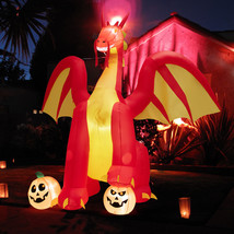 10 FT Inflatable Outdoor Halloween Decor Giant Animated Fire Dragon w/Lights - £102.93 GBP