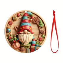 2D Christmas Gnome Wooden Round Hanging Ornament Decor - New - $12.99