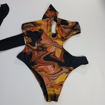 IconSwim Women's Yellowish Brown Slide Thru Swimsuit Black Marble Print Size 2XL image 11
