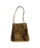 Vintage Tianni Leopard Print Faux Fur Tote Bag Gold Trim Shoulder Purse Y2K - $25.20