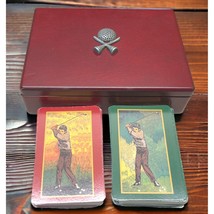 Golf Playing Cards in Wood Box 2 Decks Vintage Office Desk Display - £11.11 GBP