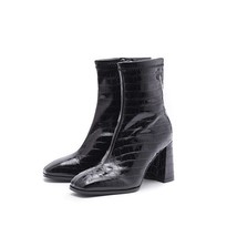 AIYKAZYSDL Women skin Patent Leather Ankle Boots Sloid Block Heel Casual Shoes S - £75.92 GBP