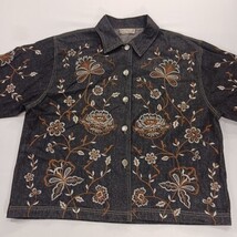 New Direction RN#94153 Women’s XL Black Embroidered Floral Denim Jacket Chest 50 image 9