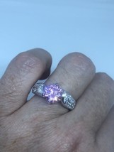 Vintage Pink CZ Crystal Deco Band Ring 925 Sterling Silver Size 7 - £74.00 GBP