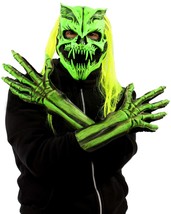 Skeleton Skull Sock Mask Kit Gloves Green Glow In The Dark UV Neon Hair Monster  - £92.41 GBP