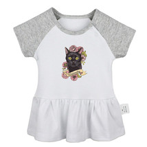 Retro Vintage Black Cat Wednesday Pink Flower Baby Girl Dresses Infant Clothes - £9.53 GBP