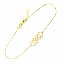 14K Solid Yellow Gold Double Knot Infinity Love Adjustable Bracelet - £172.99 GBP