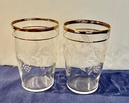 2 1950 Vintage Juice Glasses Bartlett Collins Golden Frosted Grape Desig... - $8.90