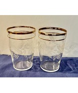 2 1950 Vintage Juice Glasses Bartlett Collins Golden Frosted Grape Desig... - $12.49 CAD