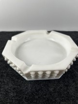 Vtg White Milk Glass Hobnail Hexagonal Ashtray 5.5&quot; Diameter - £4.78 GBP