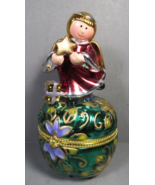 Trinket Box Angel Porcelain Christmas Ornament Gold Color Hinged 4.5&quot; x ... - £9.59 GBP