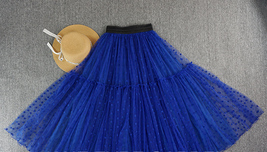 ROYAL BLUE Dot Layered Tulle Skirt Women Plus Size Dotted Ball Gown Skirt image 3