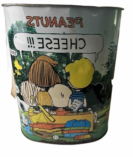 VINTAGE 1966 PEANUTS GANG &quot;CHEESE&quot; METAL TRASH CAN CHEINCO CHARLIE BROWN... - $81.16