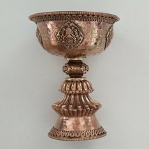 Tibetan Buddhist Finest Carvings Copper Prayer Offering Butter Lamp 5.5&quot; - Nepal - £63.19 GBP