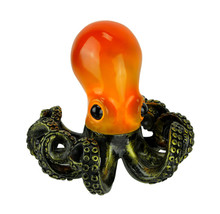 Orange and Antique Bronze Coastal Art Octopus Coiled Tentacles Accent La... - $49.49
