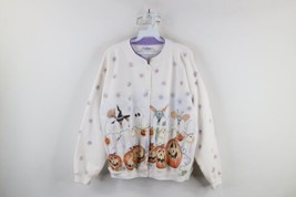 Vtg 90s Streetwear Womens XL Halloween All Over Print Cardigan Sweatshirt USA - £73.96 GBP