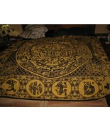 Authentic Mexican Yellow Gold &amp; Black Aztec Print Bedspread - 80&quot; X 90&quot; - £80.20 GBP