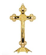 Saint Benedict Black &amp; Gold with Pearls 8.75&quot; Standing Crucifix, New #AB... - $547.82 MXN