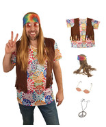 Hippie Costume Wig Set - Wig and Bandana - Necklace - Vest - Shirt - Gla... - €17,42 EUR