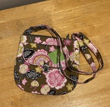 Vera Bradley Olivia Pink Saddle Hipster Purse Crossbody Green Floral - $37.61