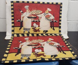 Set of 2 Thin Fabric Placemats, 12&quot;x18&quot;, 2 FAT CHEFS &amp; A DOG IN THE KITC... - £9.29 GBP