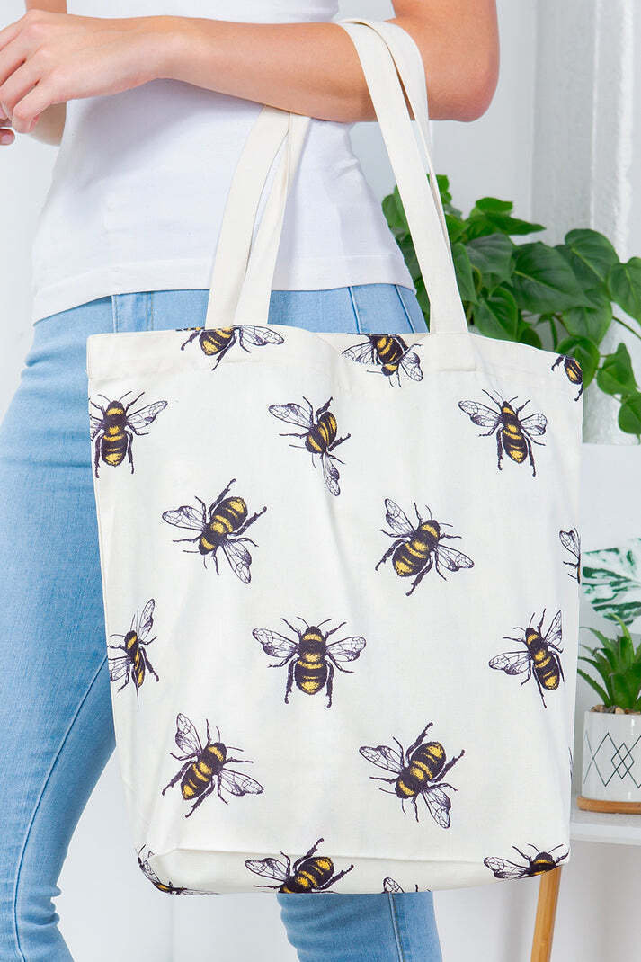 Bumble Bee Canvas Tote Bag Shopper Beach Gym Large Handbag Big Purse Diaper - $17.81