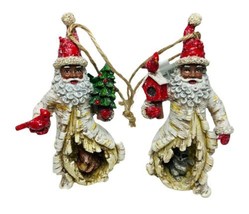 Kurt Adler Set of 2 Birch Berry Black Santa W Animal Ornaments Raccoon Squirrel - £13.75 GBP