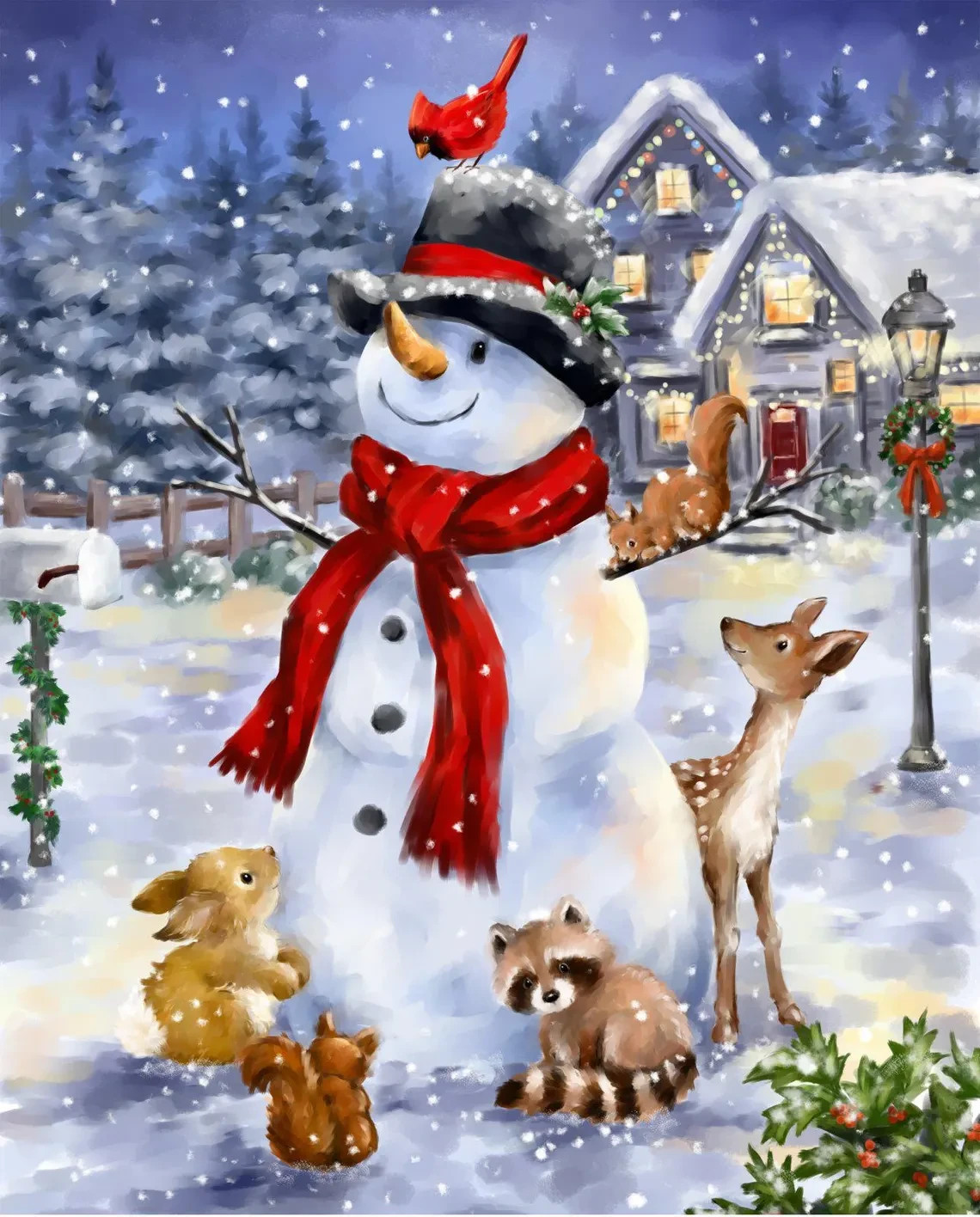 35.5&quot; X 44&quot; Panel Snowman with Forest Friends Christmas Cotton Fabric D4... - $15.73