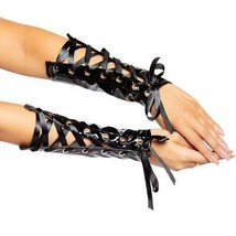 Vinyl Wrist Cuffs Lace Up Grommets Arm Guards Bands Black Costume Cospla... - £15.49 GBP