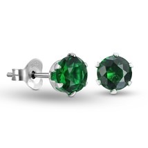 Sparkling Round Emerald Green Princess Cut CZ 5mm Silver Stud Earrings - £10.16 GBP