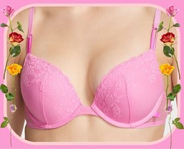 38D  So Pink Petal Rose LACE Extreme Lift Victorias Secret Plunge PushUp UW Bra - £31.96 GBP