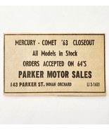 1963 Parker Motor Sales Advertisement Mercury Comet Closeout Massachuset... - $373.69 MXN