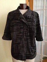 Kenneth Cole Women&#39;s Jacket Black And Gray Print 3/4 Sleeve Jacket Size 14W - £23.39 GBP