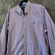 Ralph Lauren Dress Shirt Mens Medium Purple Striped Cotton Stretch Prepp... - $13.53