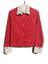 Women&#39;s Button-Down Red with White Striped Accent Shirt Size Small - £14.96 GBP