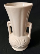 Vintage McCoy Cream Color Double Handled Embossed Tulip Motif Vase 8&quot; - £19.67 GBP