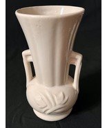 Vintage McCoy Cream Color Double Handled Embossed Tulip Motif Vase 8&quot; - £19.65 GBP