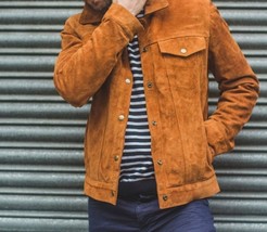 Tan Suede Leather Trucker Jacket - £126.16 GBP