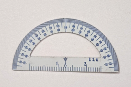 Vintage Small White Metal Protractor Blue Detail Made in USA - $8.59