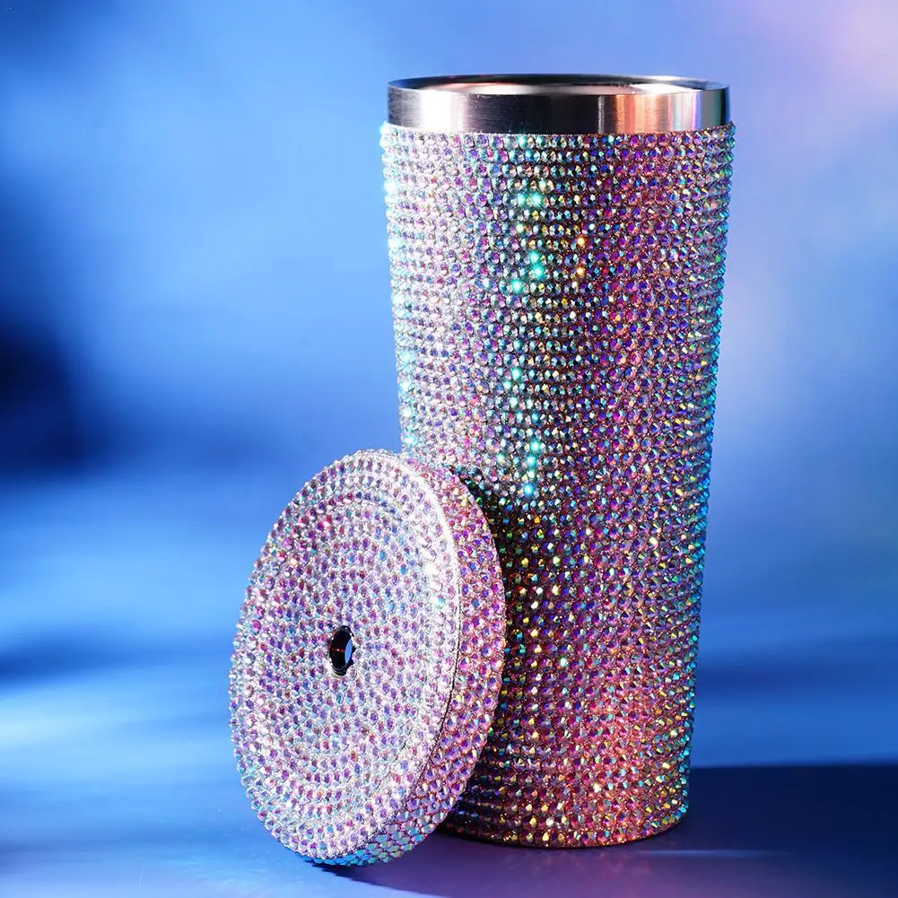 750ml Rhinestone Bling Thermal Bottle: Glitter Diamond Water Bottle with Lid &amp; S - £23.35 GBP