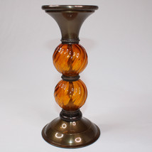 Kohls Black And Amber Colored Glass Pedestal Candle Holder Very Good Con... - $9.28