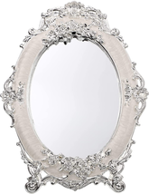 JUXYES Small Tabletop Dressing Mirror Vintage Metal Desktop Mirror with Stand, A - £22.59 GBP