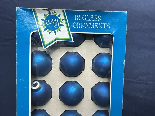 Vintage Box Of 12 Coby Glass Christmas Ornaments Blue IOB MCM Item image 2