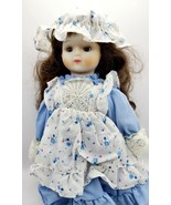 Porcelain Unbranded Brown Hair 11&quot; Doll With Bonnet Dress &amp; Shoes No Box - £7.49 GBP
