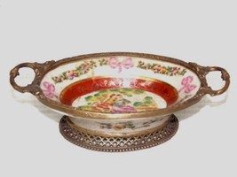 Decorative Victorian Art Nouveau Style Porcelain Soap Dish w/ Bronze - $39.60