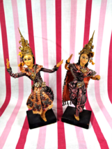 Beautiful  1960&#39;s Male &amp; Female Thai Dancing Dolls Artisan Folk Art on Stands - £22.35 GBP