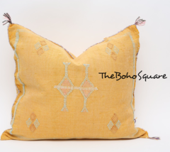 Handmade &amp; Hand-Stitched Moroccan Sabra Cactus Pillow Moroccan Cushion, Yellow - £51.83 GBP