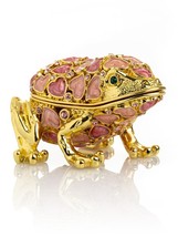 Keren Kopal Frog with Hearts Trinket Box Decorated with Austrian Crystals - $40.55