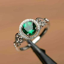 2Ct Round Cut Green Emerald Diamond Halo Engagement Ring 14K White Gold Finish - £152.87 GBP