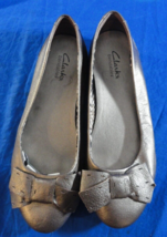 Clanks Bendables Silver Metallic Faux Leather Bow Ballerina Flats Shoes 6.5 - £15.76 GBP